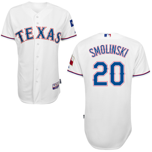 Jake Smolinski #20 MLB Jersey-Texas Rangers Men's Authentic Home White Cool Base Baseball Jersey